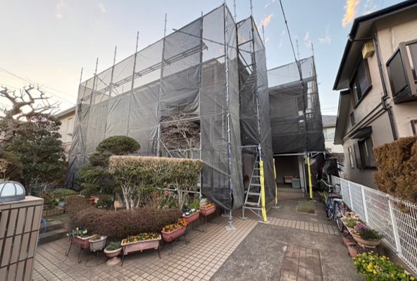 千葉県四街道市の外壁塗装の足場写真
