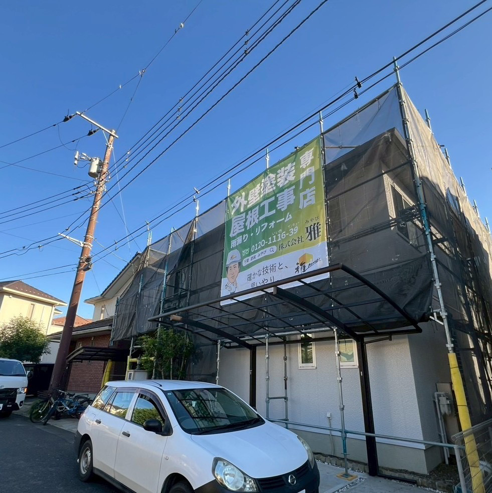 千葉市緑区の外壁塗装工事の足場の写真